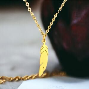 NEW 18K yellow gold plated boho bohemian feather chain necklace jewelry B23A